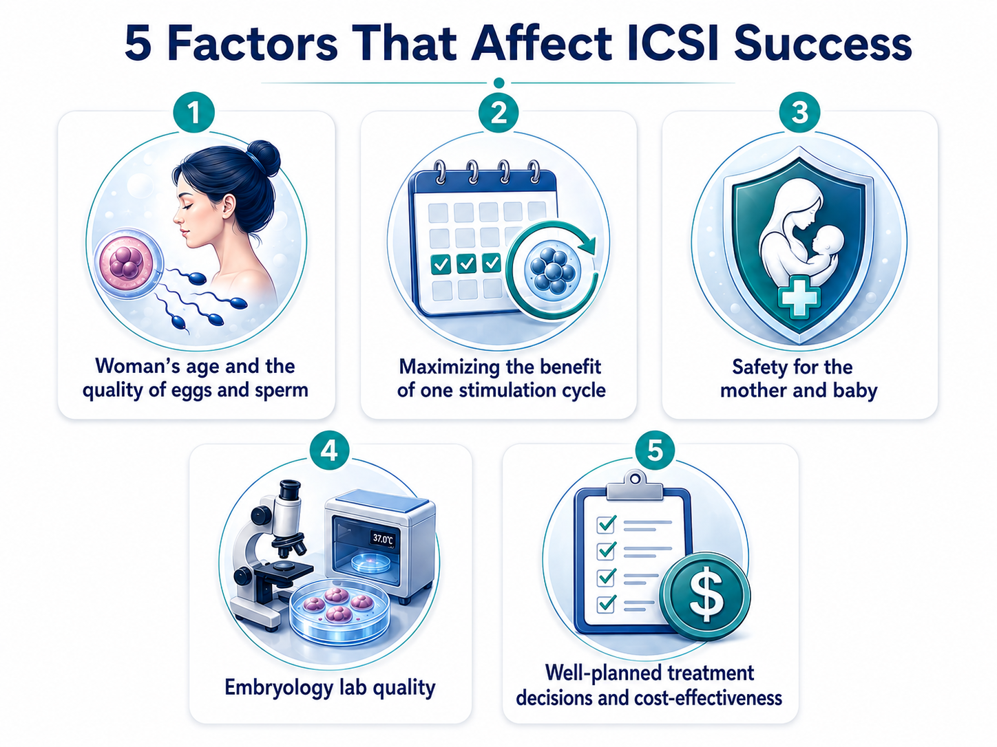 Infographic explaining five factors that influence ICSI success