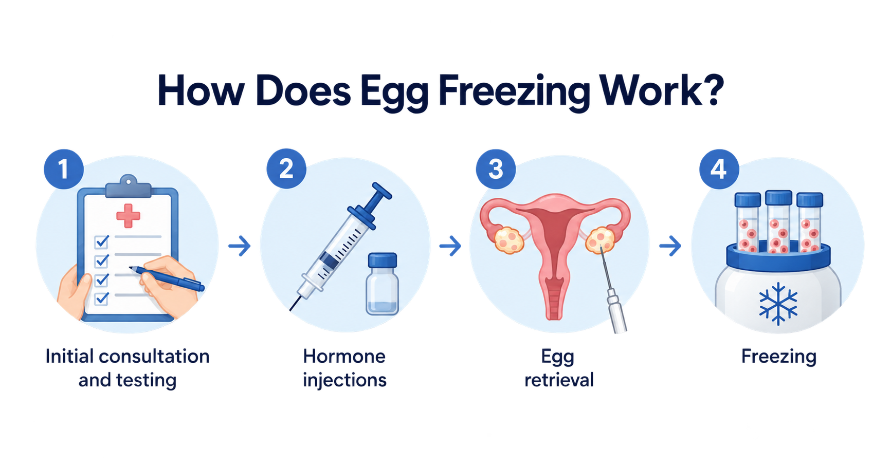 Egg freezing process from ovarian stimulation to egg retrieval and storage